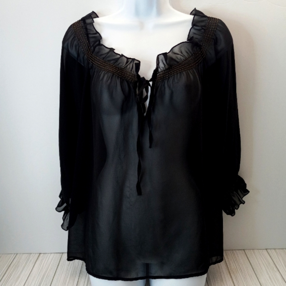 H&M Sheer Ruffle Off Shoulder Blouse